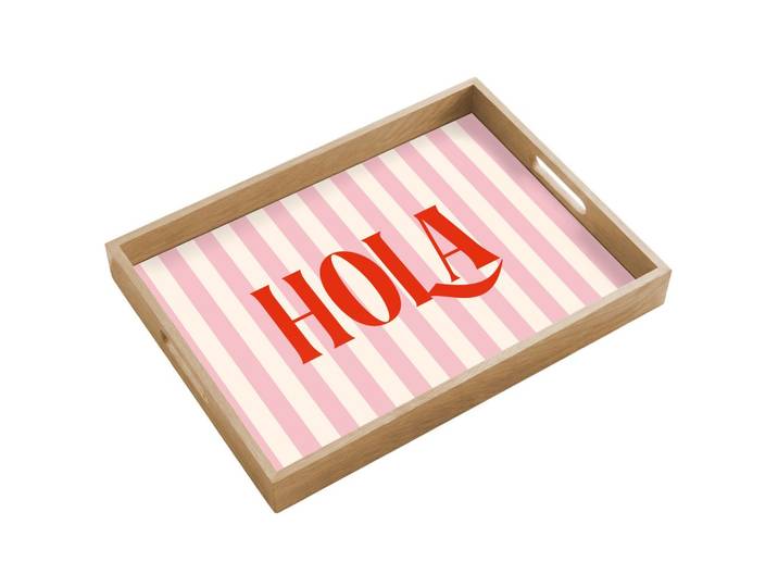 TABLETT Hola - Zitat - Streifen - Pastell - Rosa - Rot - Weiß 50x35 cm