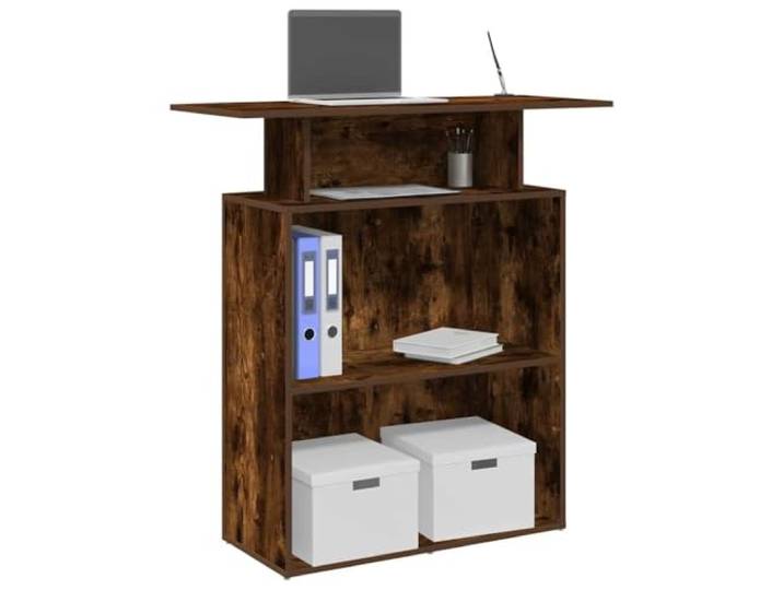 HEFZGDB Empfangstheke Räuchereiche 100x40x104 cm Holzwerkstoff mit integriertem Tresen und Regal für Büro Lobby Klinik Salon