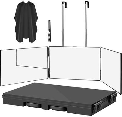 Uplift Picks 360 View 3 Way Haircut Mirror Adjustable Telescoping Hook Grooming Mirror black (a)