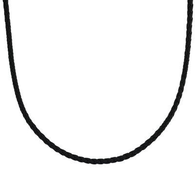 Kette ohne Anhänger AMOR, schwarz (edelstahlfarben, schwarz), Halsketten, Damen, Edelstahl Leder, L: 50 B: 3mm, Edelstahl, Leder, B:3mm