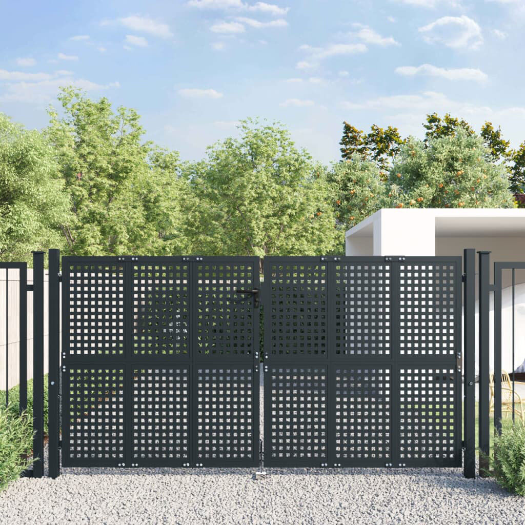Ebern Designs vidaXL Garden Gate Driveway Fence Gate Fence Panel Patio Gate Anthracite Steel Anthracite 300cm H x 175cm W x 2.4cm D