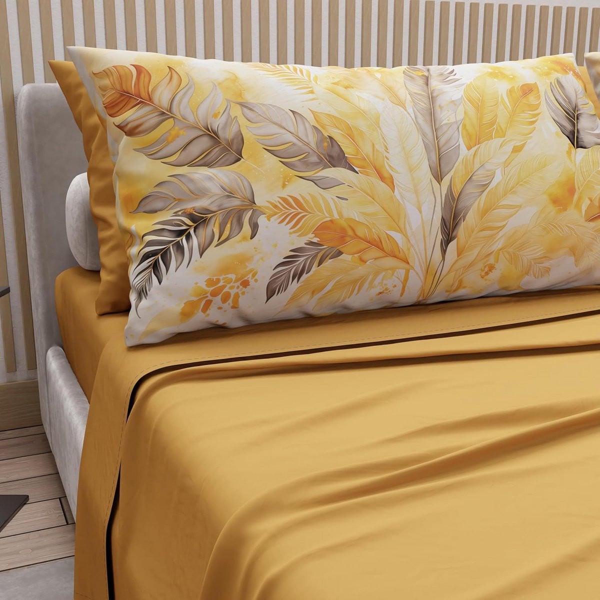 Luxe Katoenen Dekbedovertrek Set 1-persoons - Geel Palmprint