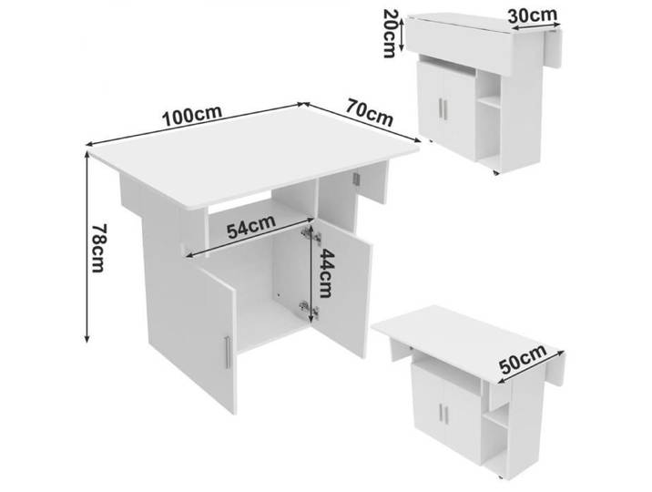 YIPEEMA. TABLE À MANGER PLIANTE AVEC ROULETTES EN MÉTAL + PLATEAU DE RANGEMENT - 100X70X78CM - BLANC