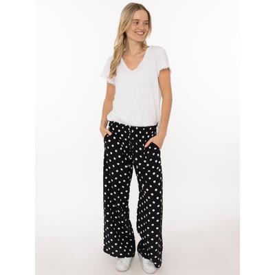 Stoffhose ZWILLINGSHERZ "Sommerhose "Punkte", Damen, Gr. S/M, N-Gr, schwarz-weiß (navy), Web, Obermaterial: 100% Viskose, weit lang, Hosen Stoffhose, allover-Punktemuster, elastischer Bund mit Bindeband
