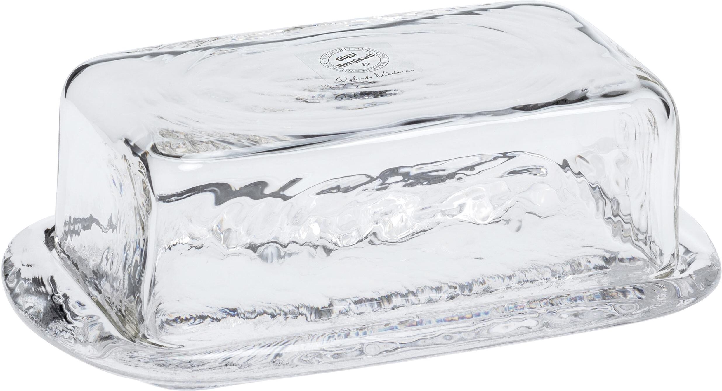 Butterdose GLASI HERGISWIL "Burriera", transparent, B:18,5cm L:12cm, Glas, Lebensmittelaufbewahrungsbehälter, Butterdose transparent B/H/L: 18,5cm x 12cm