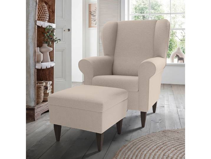 Fauteuil avec pouf optionnel Beige Tissu Fjola Avec repose-pieds
