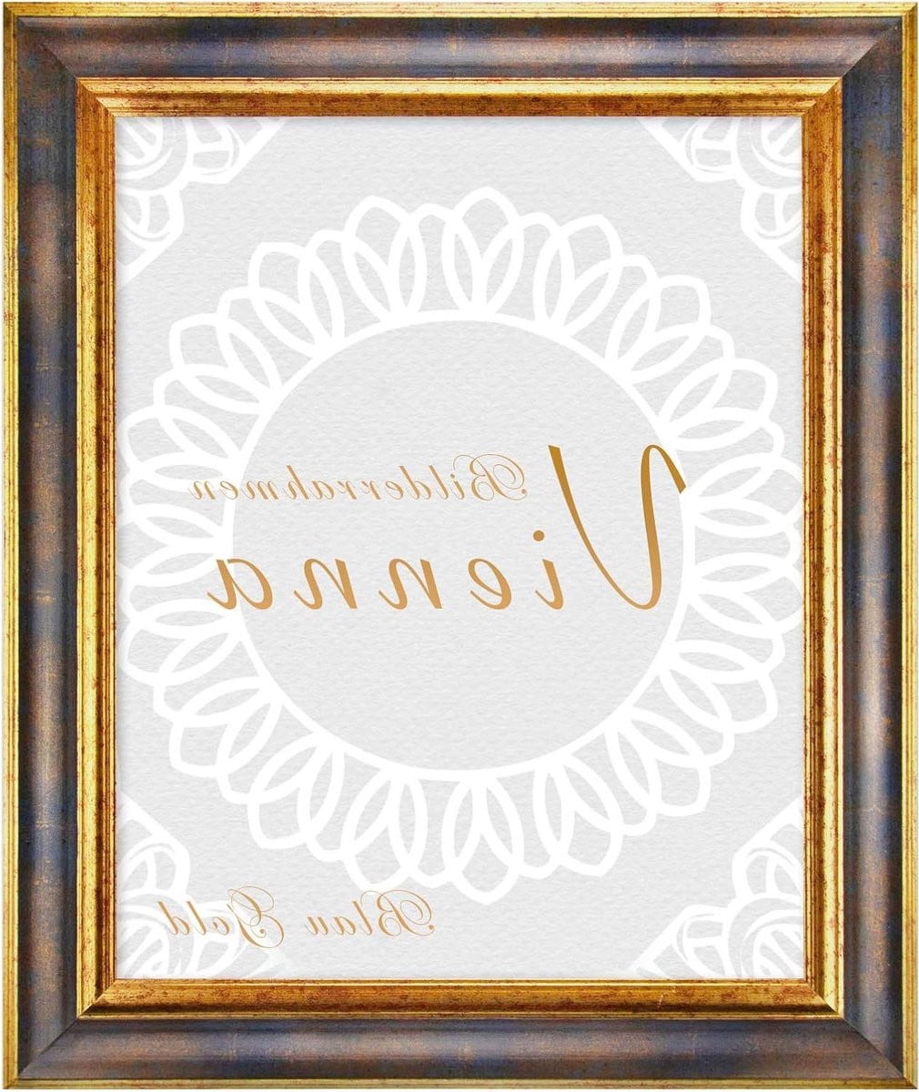 Fotolijst Hout Blauw Goud met Dubbel Goud Randdetail - 40 x 120 cm