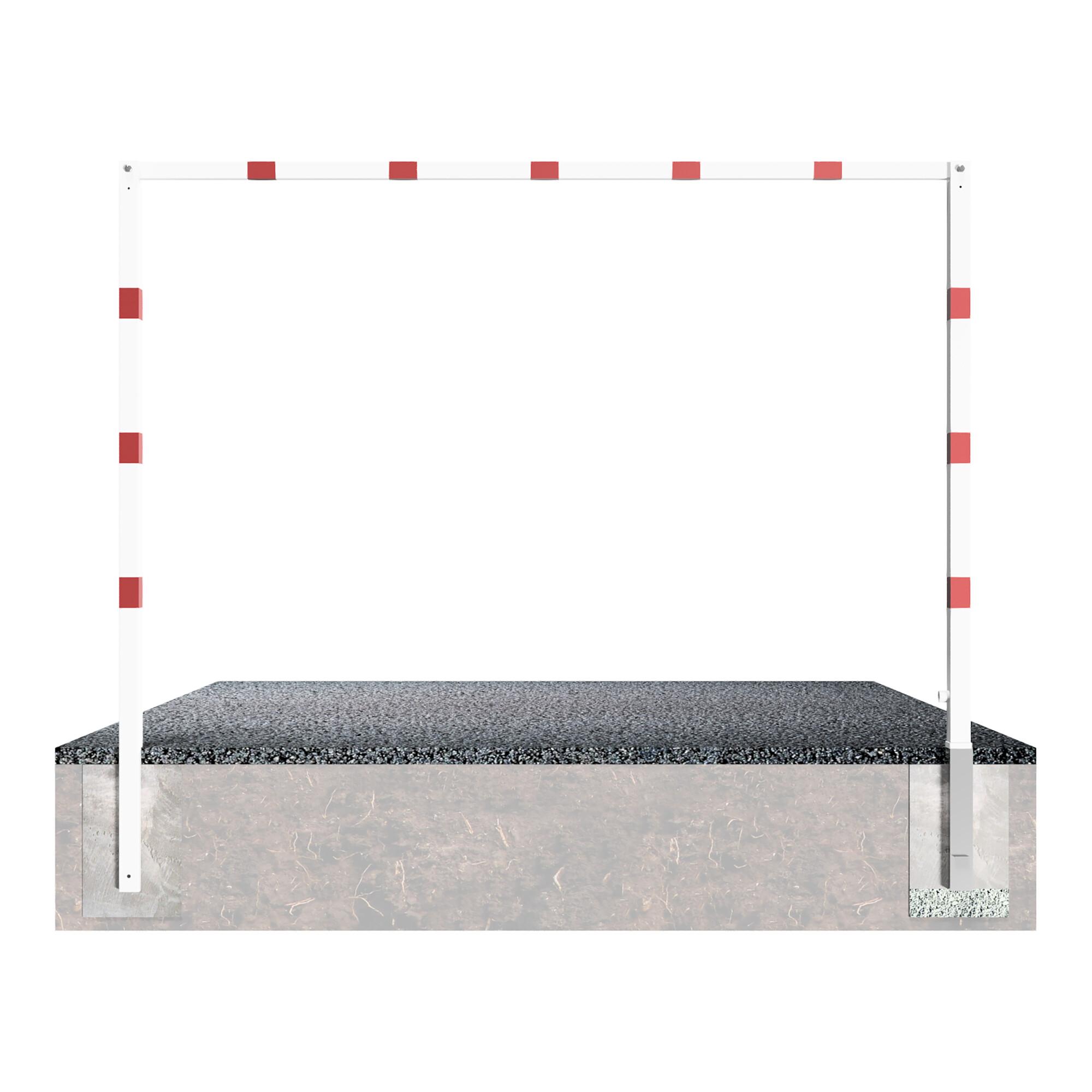 Schake Höhenbegrenzer 70x70mm, schwenkbar, zum Einbetonieren, 2,00m Gesamtbreite: 4,00m, weiß / rot + Bodenhülse (417_41B)