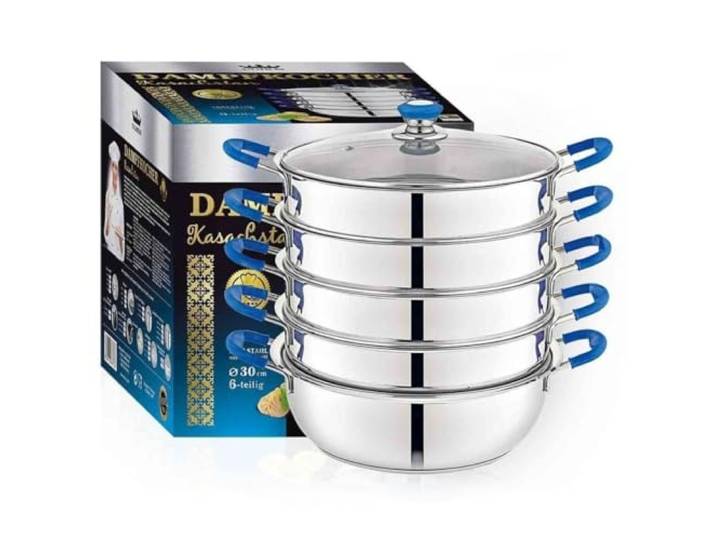 Dampfkocher Kasachstan Edelstahl 6-teilig – Mantykocher - Asia Serie – Hochwertiger Dampfgarer für alle Herdarten (Induktion, Gas, Elektro) – Spülmaschinengeeignet (30 cm)