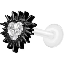 PTFE Labret mit Innengewinde + Titan-Aufsatz KRISTALLHERZ + SONNENSTRAHLEN