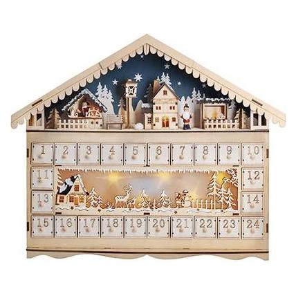 Olight Solight LED adventný kalendár - horská chata, 10x LED, 50x40cm, 2x AA (1V258)