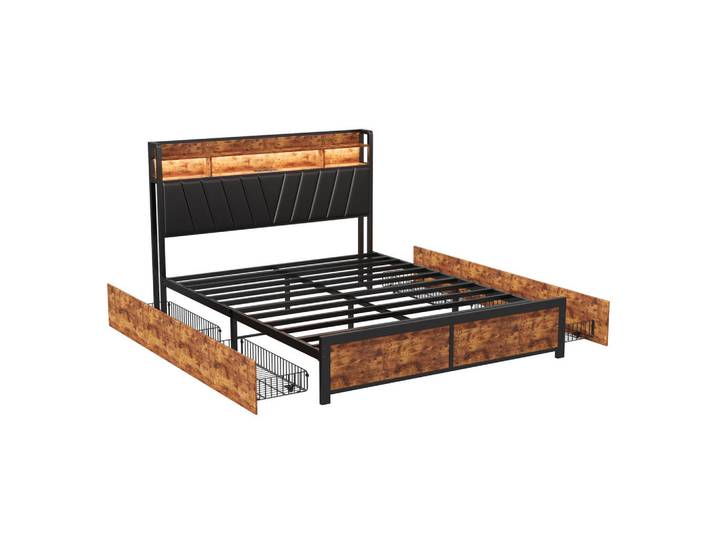 Polsterbett 180x200 cm, Schwarz, LED-Beleuchtung, Mode, 180x200 cm, Schlafzimmer, Betten, Metallbetten
