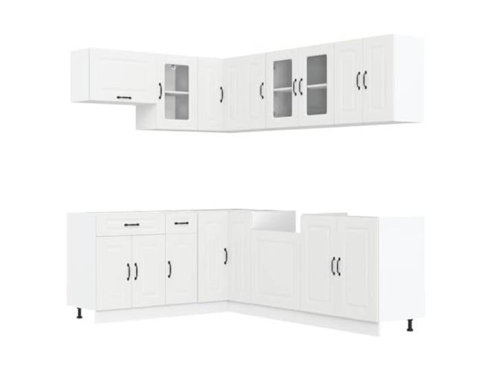 HKTMGDNG 11-tlg. Küchenschrank-Set Kalmar Weiß Holzwerkstoff Vielseitiges Modular-System für die Küche: 11 Schrankmodule bieten reichlich Stauraum für Töpfe, Geschirr und Zubehör.