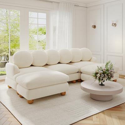Loedds 95.3-Inch 5-Seat Chenille Modular Sectional Sofa with Ottoman & Lumbar Pillows & Deep Seats