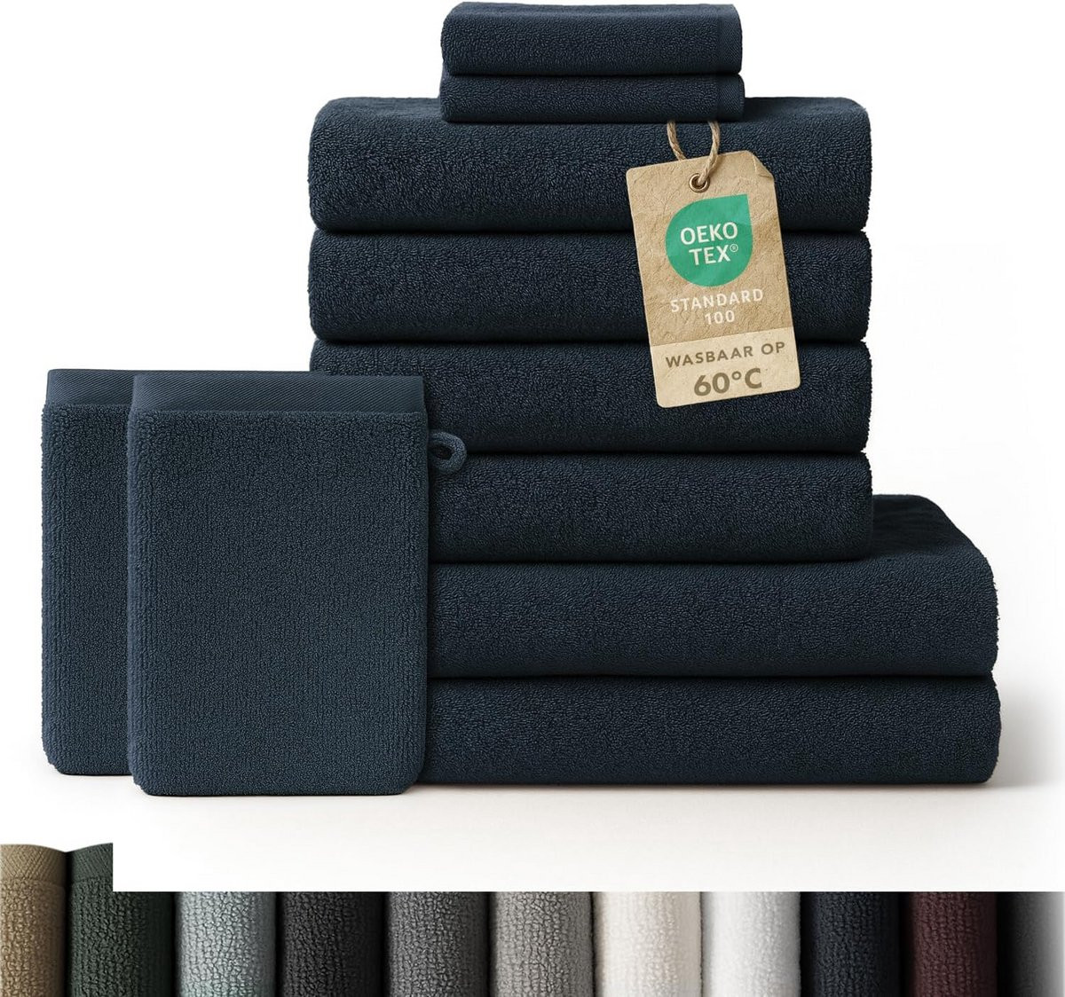 Luxe 10-delige handdoekenset van 100% katoen met OEKO-TEX certificering - Donkerblauw