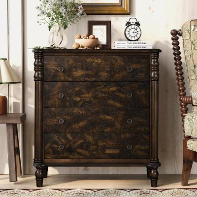 Ostweer Farmhouse Chest of Drawers Tall Dresser, Espresso File Cabinet Storage Closet Decorative Cabinet for Living Room