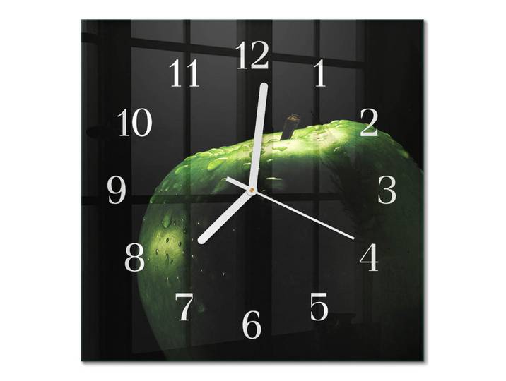 Tulup Wanduhr 30x30 cm - Apfel, Grün, Glas, Quadratisch, 30x30x0.4 cm, Dekoration, Uhren, Wanduhren
