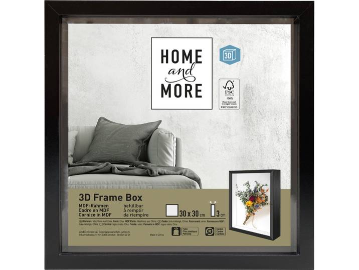 Home and More Bilderrahmen 3D Frame Box 30 x 30 cm Schwarz MDF