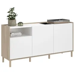 Parisot, Kommode + Sideboard, Niedriges Sideboard - MORPHOS - Weissdekor / Eiche - 3 Türen -