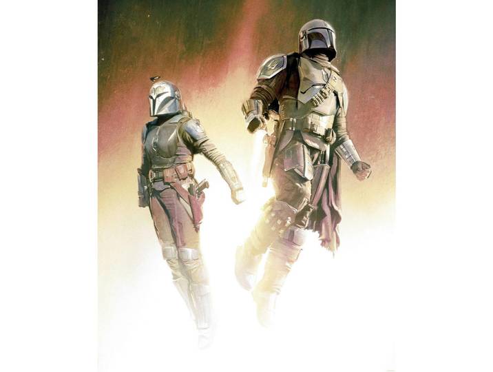Star Wars Fototapete THE Mandalorian Flight, Mehrfarbig, Orange, Cartoon, 200x250 cm, Tapeten & Wandverkleidungen, Fototapeten