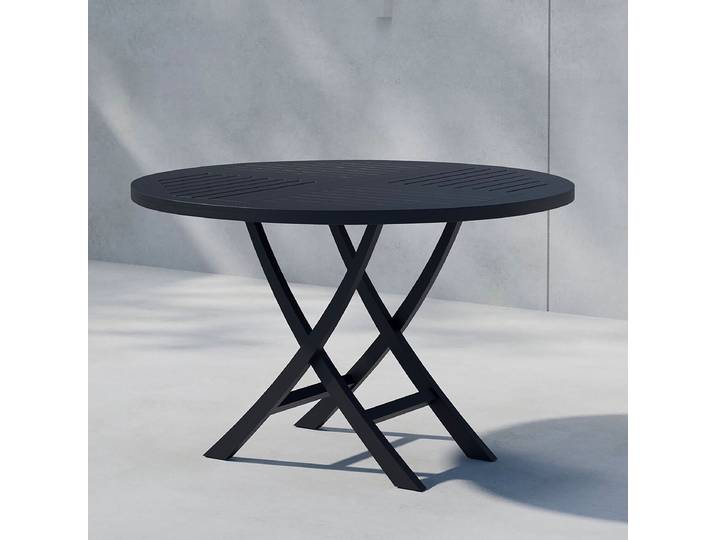 Gartentisch Raza Rund Massivholz Teak Ø 120cm Schwarz/Schwarz