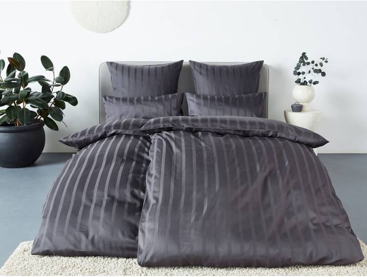 Bettwäsche Leonore , grau (anthrazit), B/L: 155cm x 220cm, 1 Stk., 1 Stk., Mako-Satin, B/L: 80cm x 80cm, 2 Stk., Mako-Satin, Obermaterial: 100% Baumwolle, LEGER HOME BY LENA GERCKE, Bettwäsche, Bettwäsche, Mako-Satin Streifen aus 100% Baumwolle, Grösse ab 135x200 cm