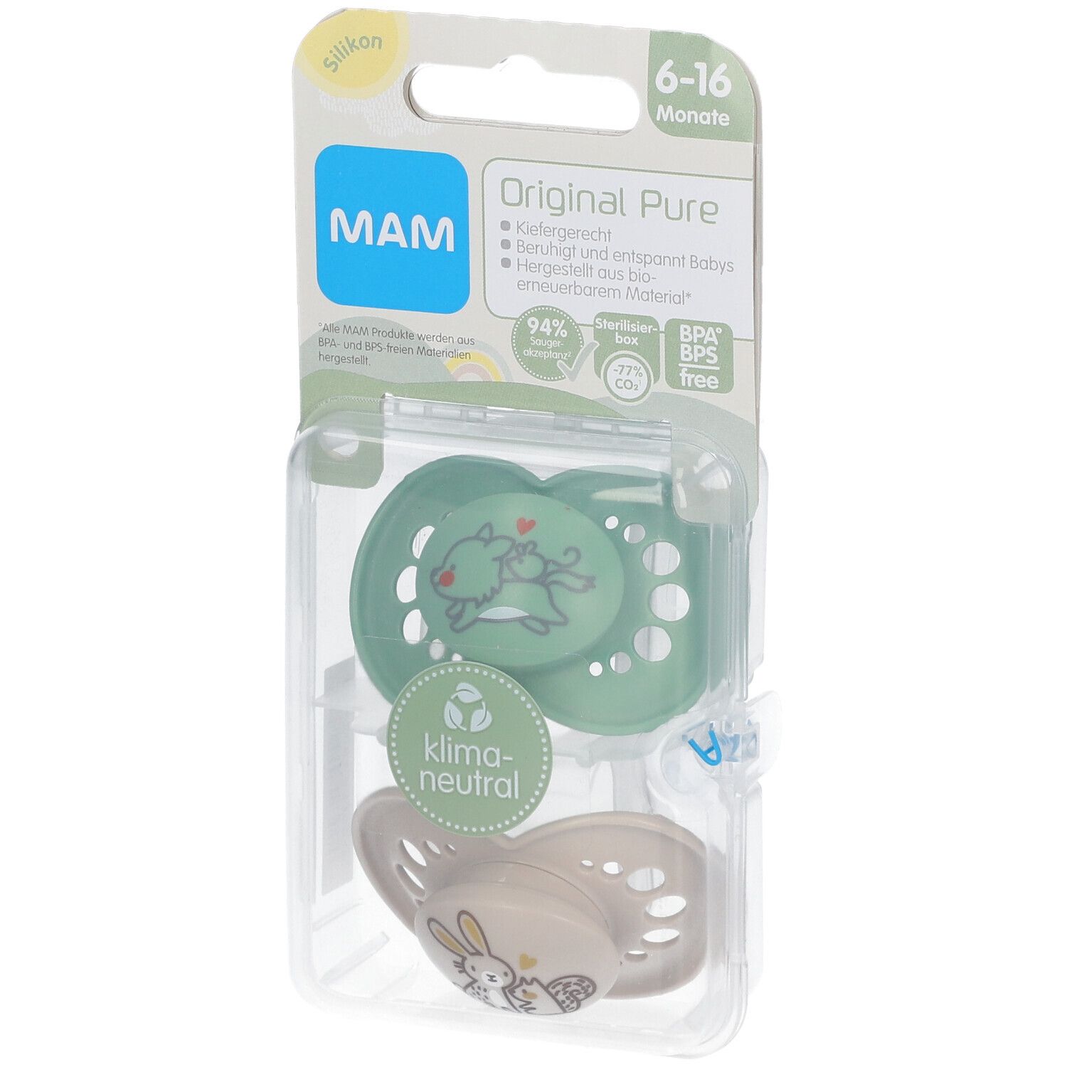 MAM Original Pure Siliconen Fopspeen Groen - Ecru 6-16 Maanden 2 St Sauger