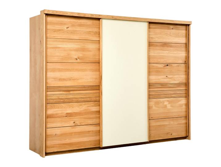 Linea Natura Schwebetürenschrank, Champagner, Wildeiche, Holz, Glas, Holzwerkstoff, Wildeiche, massiv, teilmassiv,massiv, 3 Fächer, 285x216x70 cm, Typenauswahl, umfangreiches Zubehör erhältlich, In verschiedenen Grössen erhältlich, Türenfelder nicht untereinander austauschbar, Schlafzimmer, Komplette Schlafzimmer und Serien, Schlafzimmerserie