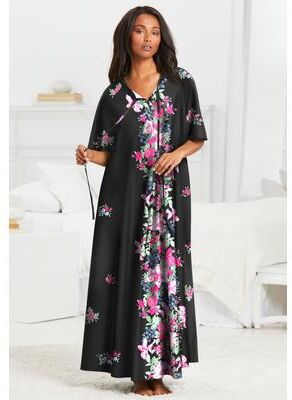Plus Size Women's Sweeping Printed Lounger by Only Necessities in Black Lily (Size 26/28)