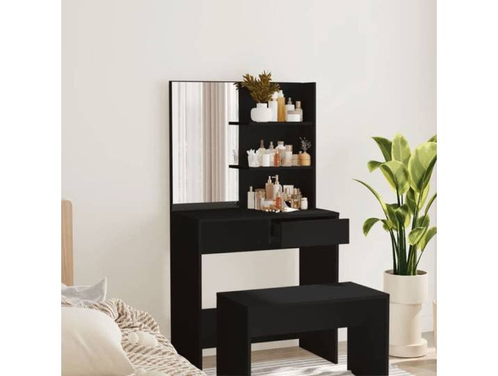 SALE 2026  Tables Noir - Coiffeuse avec miroir noir 74 5x40x141cm PRO775272094