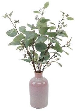 Flora Bunda Faux Eucalyptus in Pink Ceramic Vase