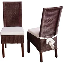 Esszimmerstuhl in Braun Rattan (2er Set)