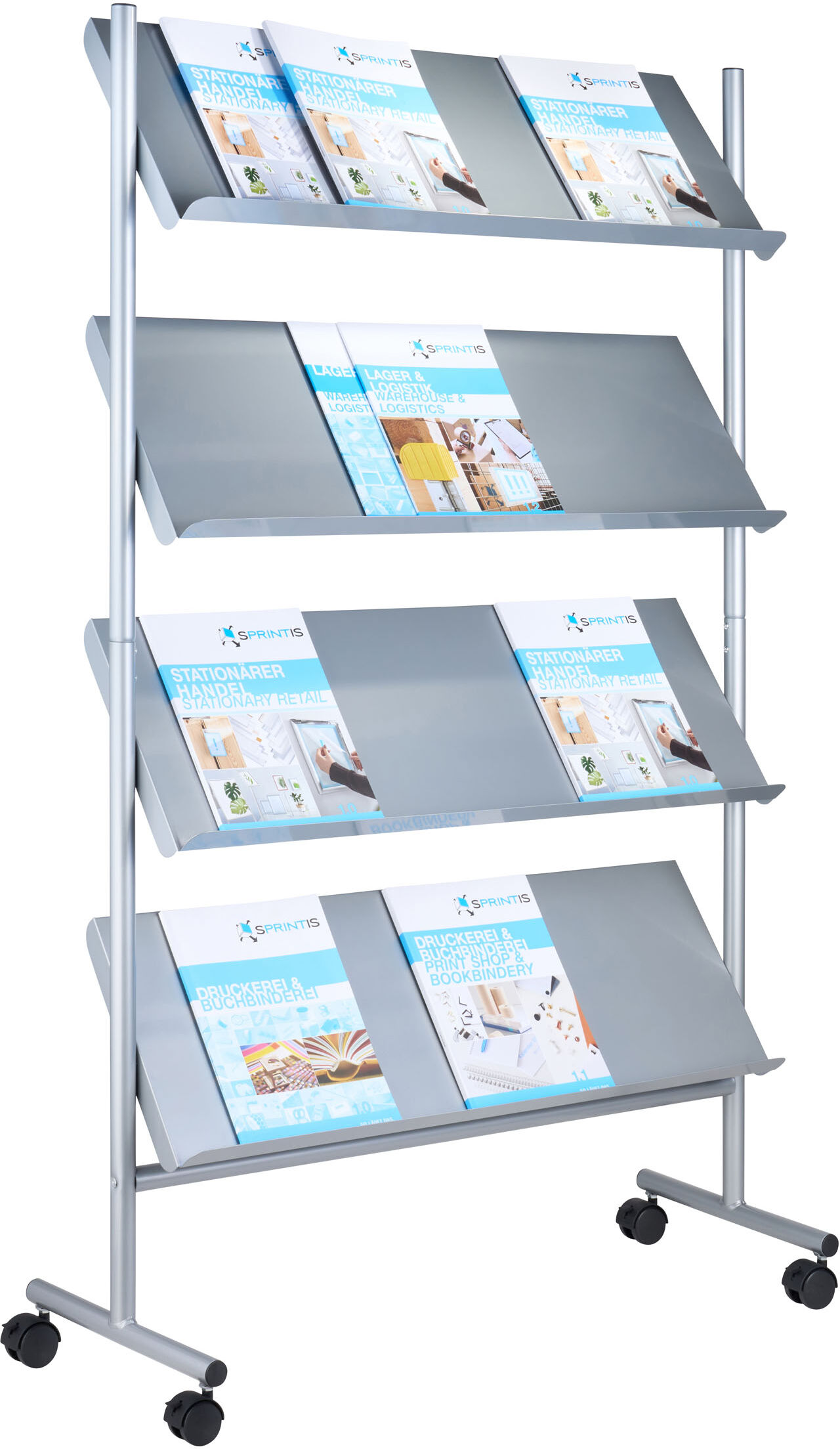 SPRINTIS Présentoir pour magazines avec roulettes LINCOLN, métal, 16x A4, argent 4   16x A4, acier, plastique