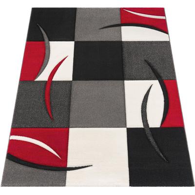 Teppich PACO HOME "Diamond 665" Gr. 12, rot, B:80cm H:17mm L:300cm, Polypropylen (PP), Teppiche, Teppich, Karo Muster, 3D-Design, auch als Läufer, Wohnzimmer, Schlafzimmer