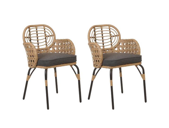 GARTENSTUHL 2er-Set PE Rattan Auflage graphitgrau Pratello