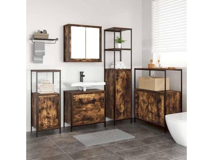 ZQQLVOO Badezimmermoebel-Set 5 STK. Braun 36 x 35 x 165 cm Holzwerkstoff 5-teilig, Braun, 36x35x165 cm, Holzwerkstoff, Flachspiegel, Wandschrank, einfache Montage, feucht abwischbar