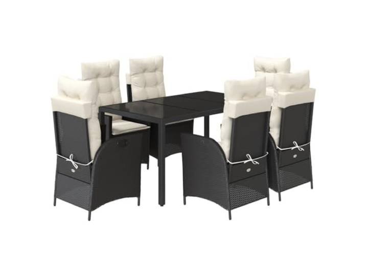 PUGYNBK Esszimmer-Set für den Garten, 7-teilig, synthetisches Rattan, Schwarz