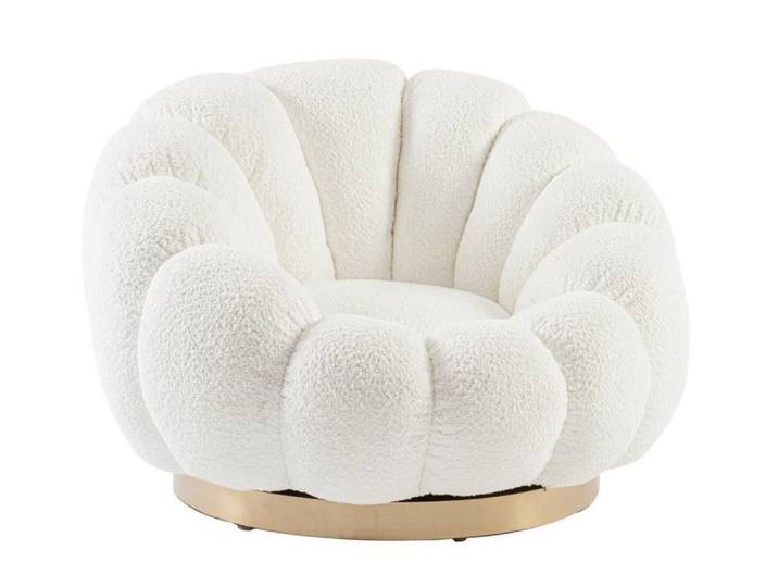Fauteuil pivotant en tissu bouclé blanc