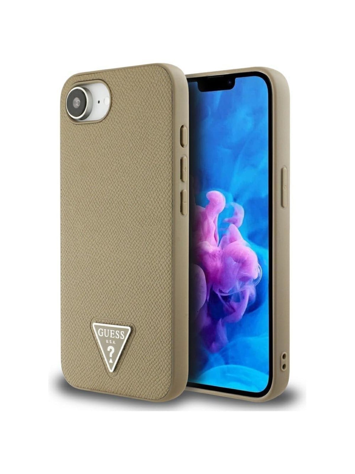 GUESS Grained Triangle MagSafe case for iPhone 16e - brown