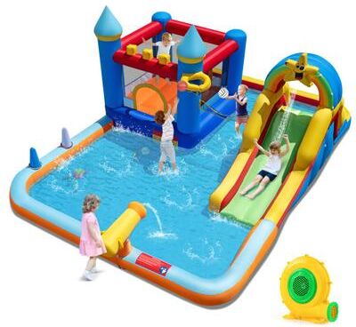 Costway Inflatable Water Slide Park Bouncy Castle with Climbing Wall with Blower