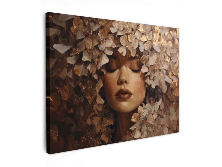 LEINWANDBILD Gesicht - Dame - Blätter - Pinselstriche Wandbilder 80x60 cm