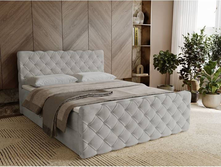 GrainGold Boxspringbett Lunaris 120x200 - Bett mit Matratze und Topper - Boxspringbett mit Bettkasten und Matratze - Boxspringbett Hellgrau (Elegance 13)