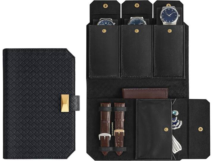 Uhrenbox Reiseetui für 3 Uhren Schwarz