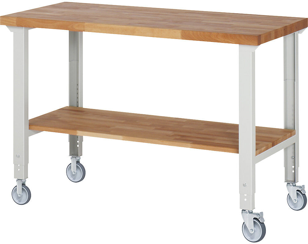 Fahrbare Werkbank Serie 7000, 2 Bock-/2 Lenkrollen, Ablageboden, Platten-BxT 1500 x 700 mm eurokraft pro