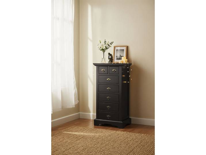 Kommode SIT Kaunas aus Akazie massiv mit 7 Schubladen & Holzauszügen , braun (dunkelbraun), B:53cm H:100cm T:36cm, Massivholz, Sideboards, Kommode, Akazie massiv im Antikfinish mit 2 kleinen & 5 grossen Schubladen