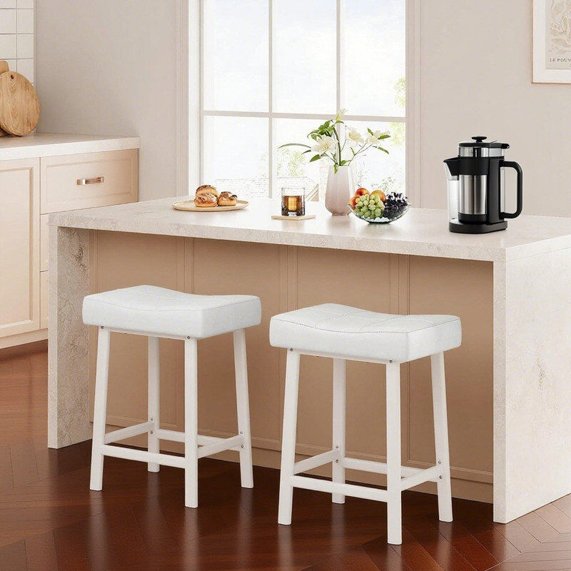 Lark Manor Bar Stool with Steel Frame White/White 60.96cm H X 40.39cm W X 33cm D