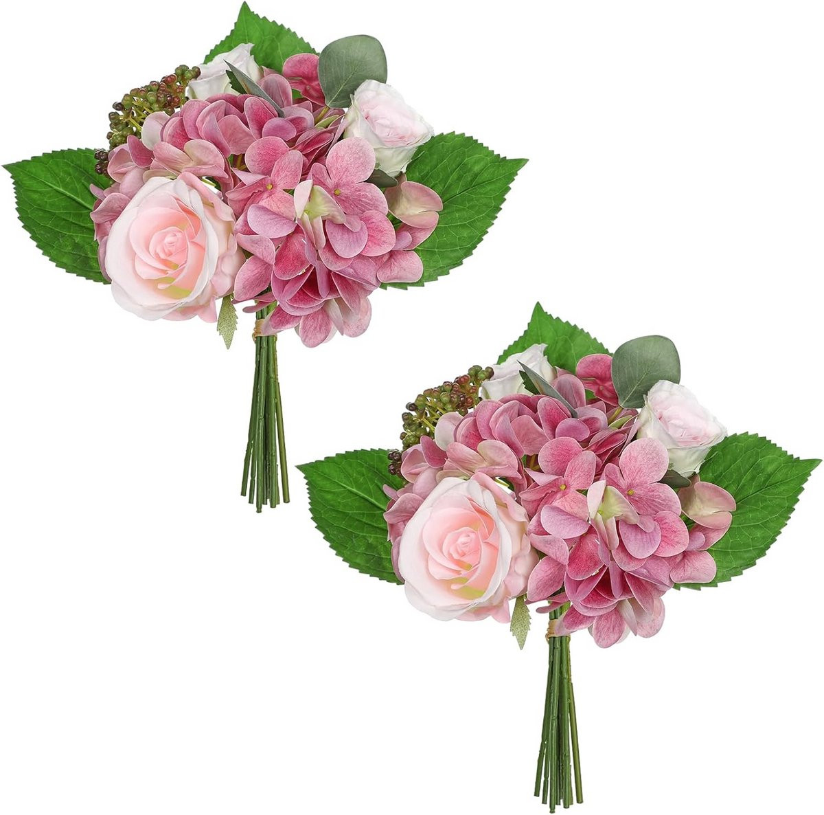Set van 2 luxe kunstbloemen: hortensia en rozen bloemenboeket voor decoratie