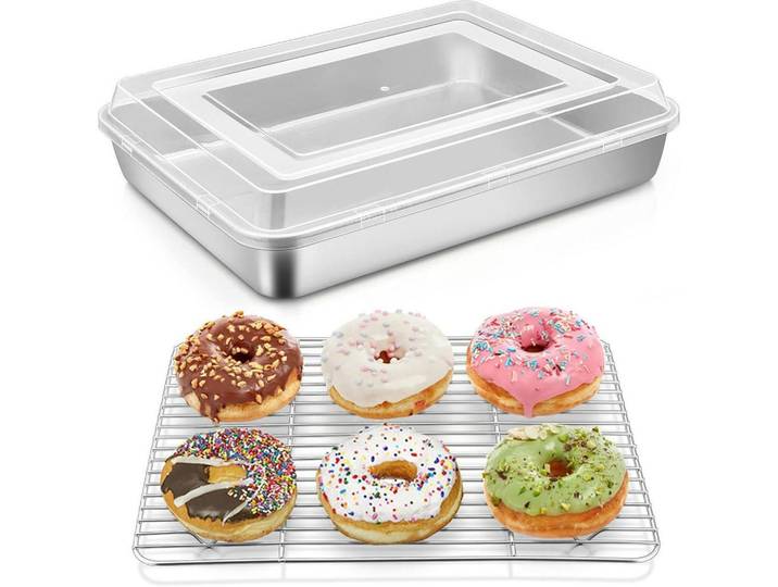 Backblech-Set mit Deckel & Abkühlgitter 31 x 24 cm, Mehrfarbig, Metall, 29.8x5x22.8 cm, Backen & Backzubehör, Backformen, Backbleche