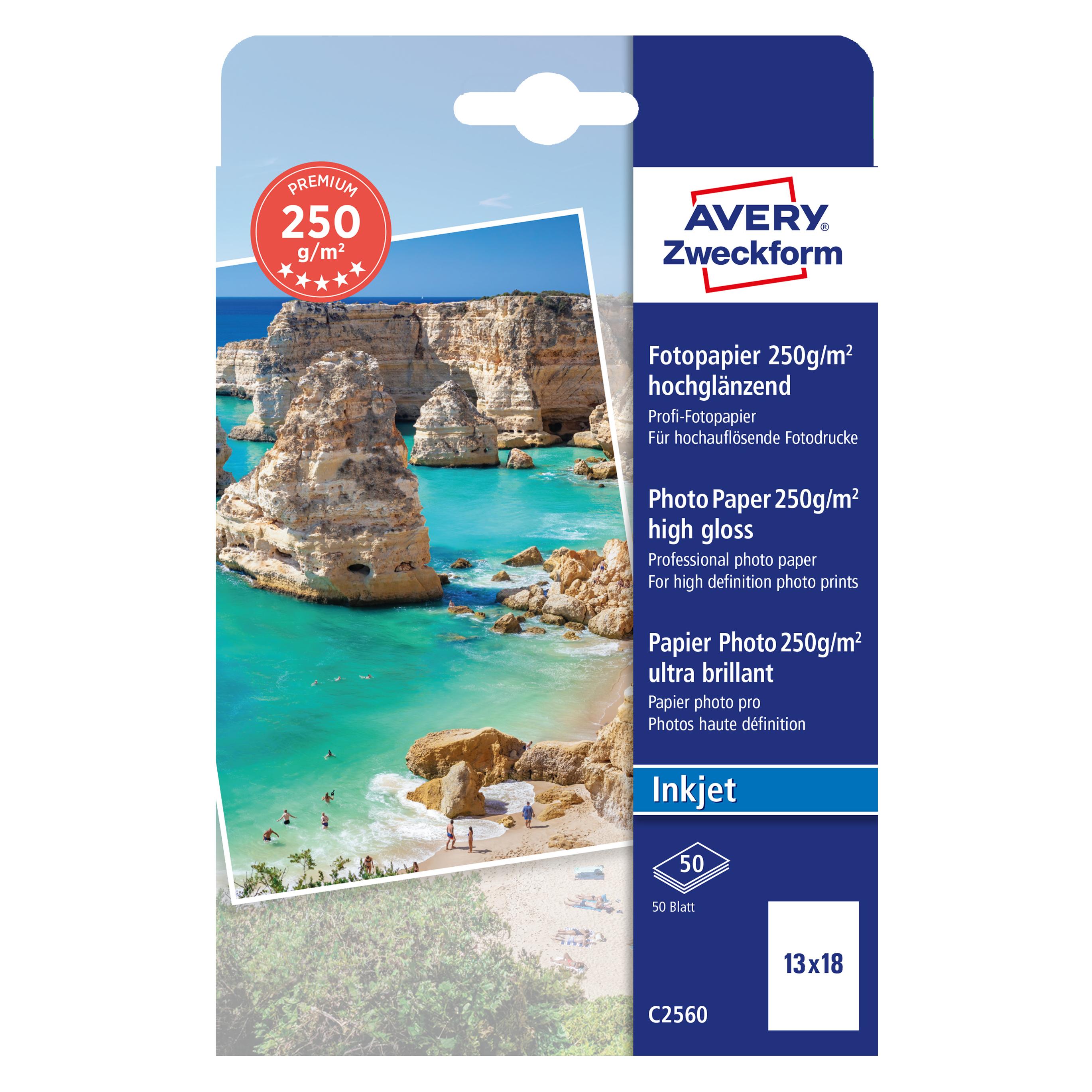 Avery Premium Inkjet Fotopapier (250 g/m², 13 x 18 cm, 13x18cm, 50 Stk.) (C2560)
