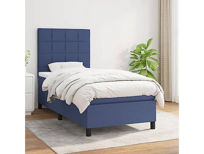 RJPLMFV Lattenrost mit Matratze, Blau, 90 x 190 cm, Stoff Verstellbarer Kopf, Taschenfedern, mittlere Festigkeit, langlebig, bequem